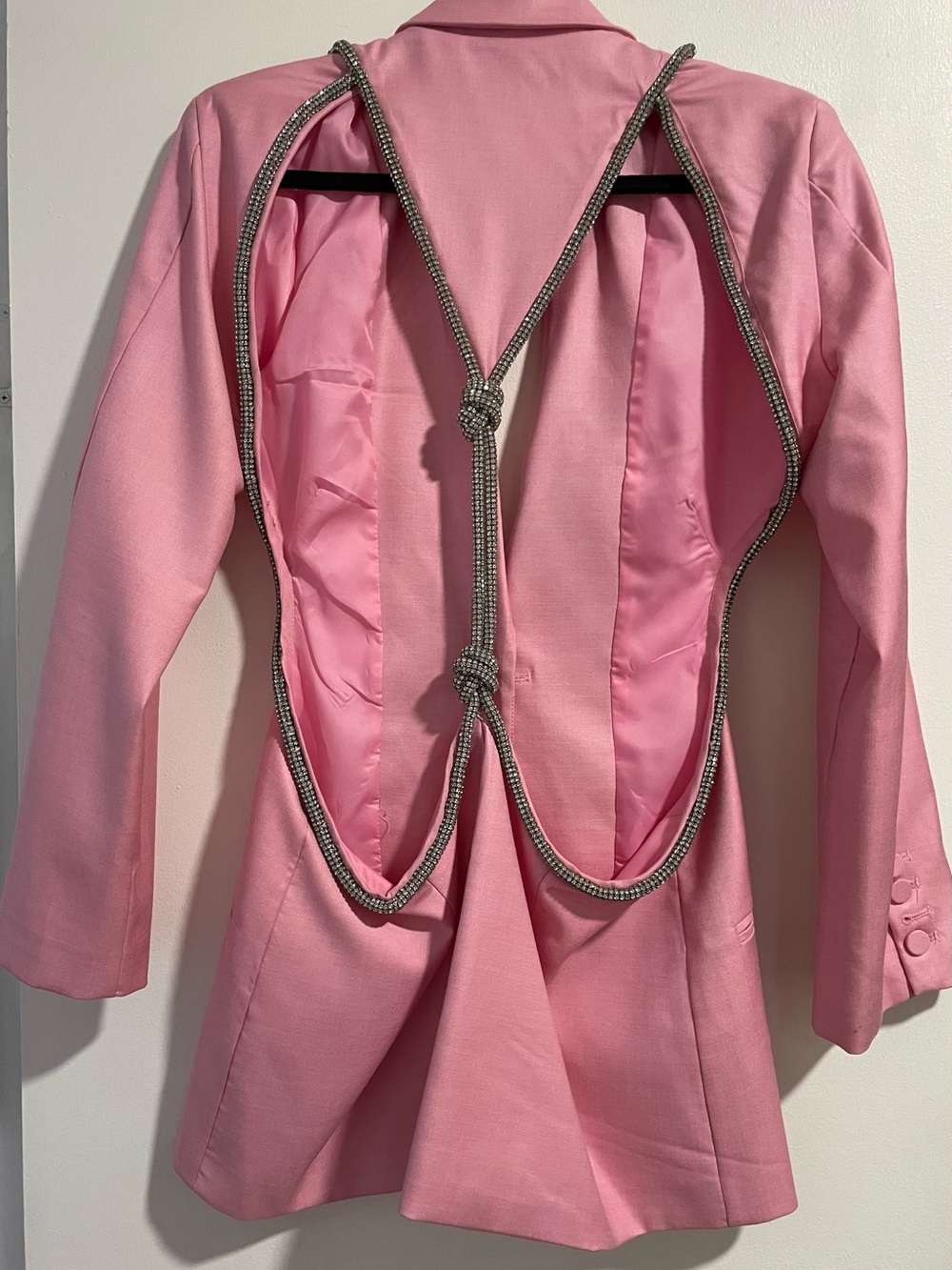 Pink Satin / open back Blazer with Rhinestone Rope Detail - Picture 3 of 3